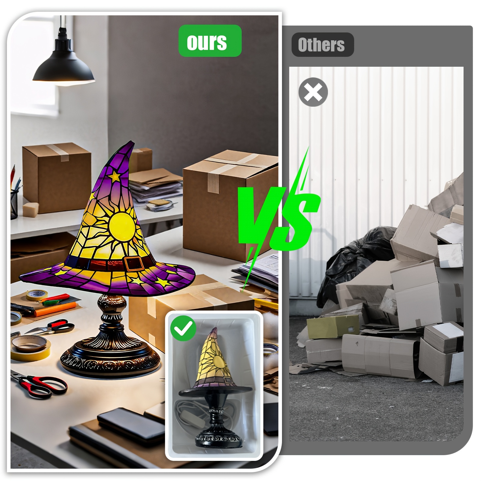 💥ON SALE💥- 🍂🧙‍♀️ Autumn Stained Glass Witch Hat Lamp ✨🕯️