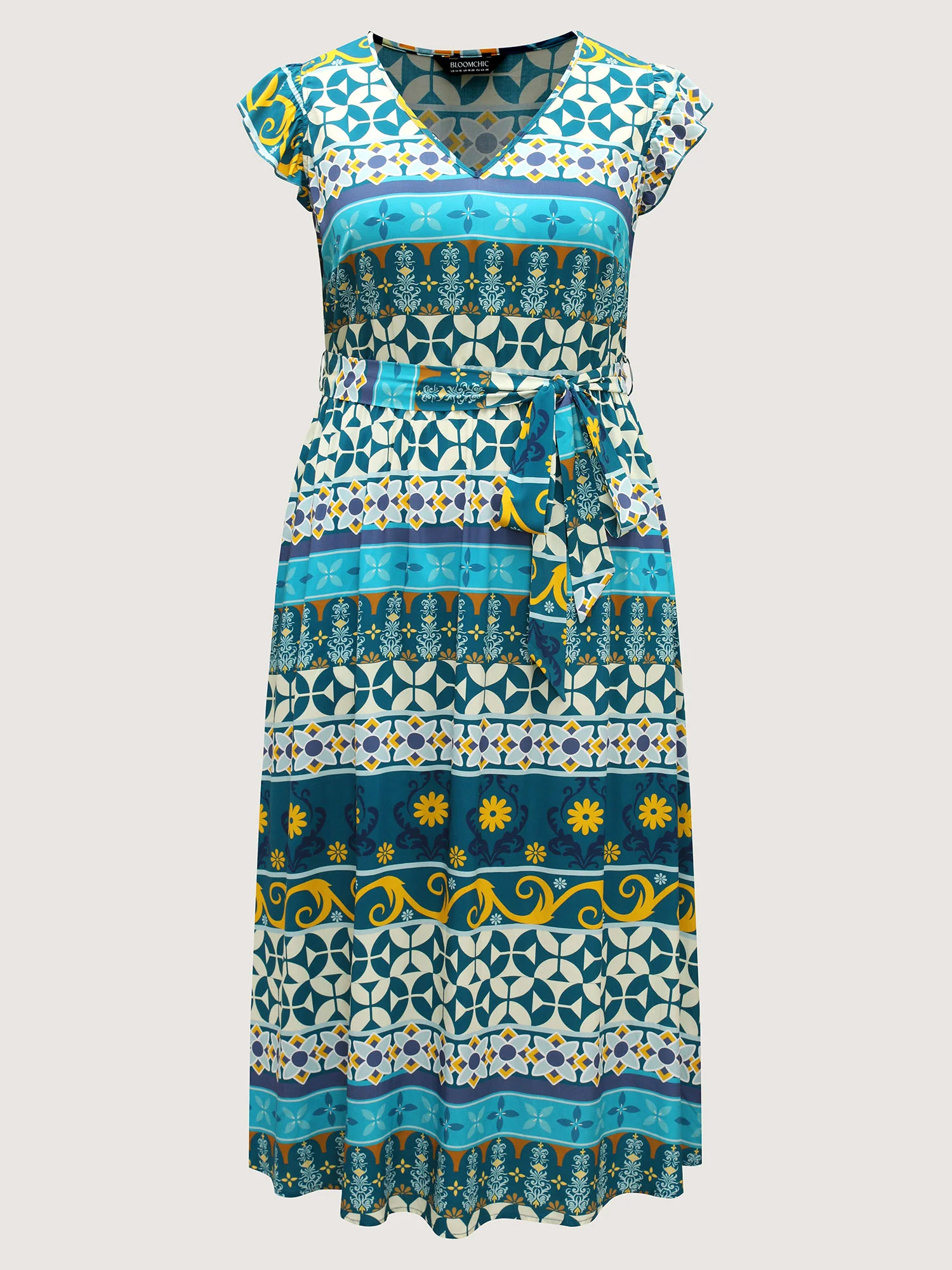 Rayon Boho Stretchy Waist Pockets Midi Dress