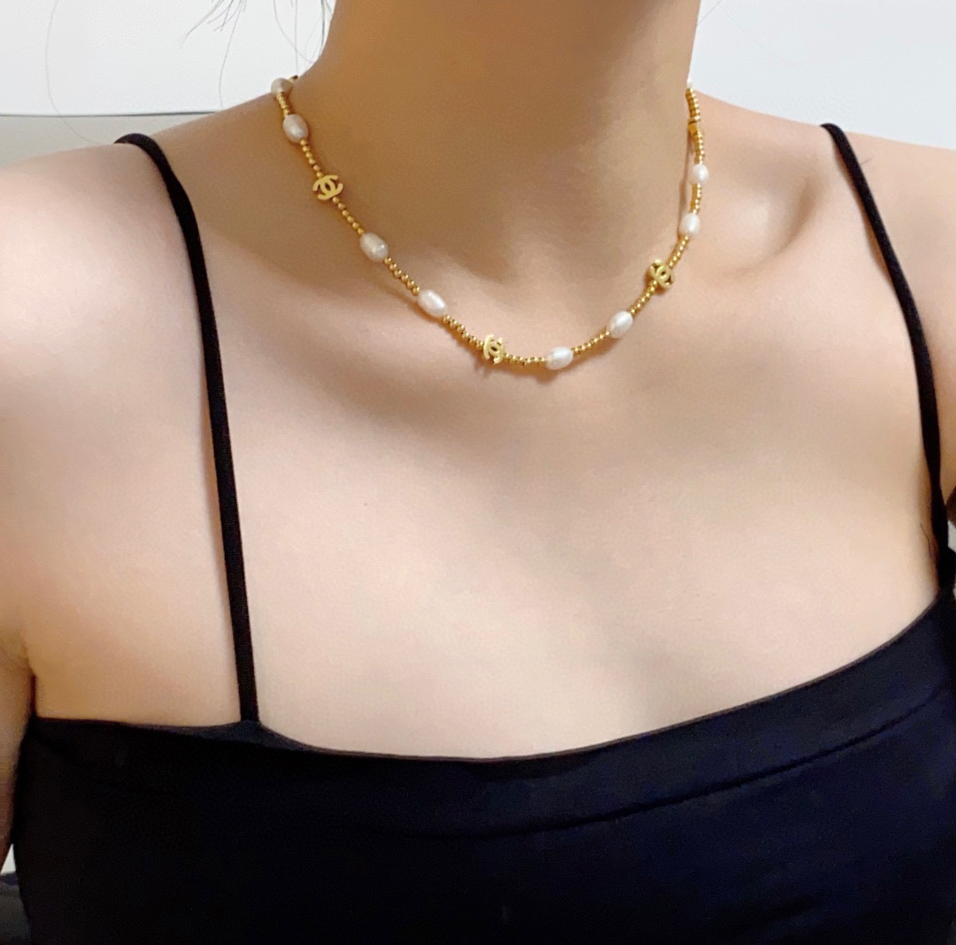 Chanel Natural Freshwater Pearl Gold Necklace