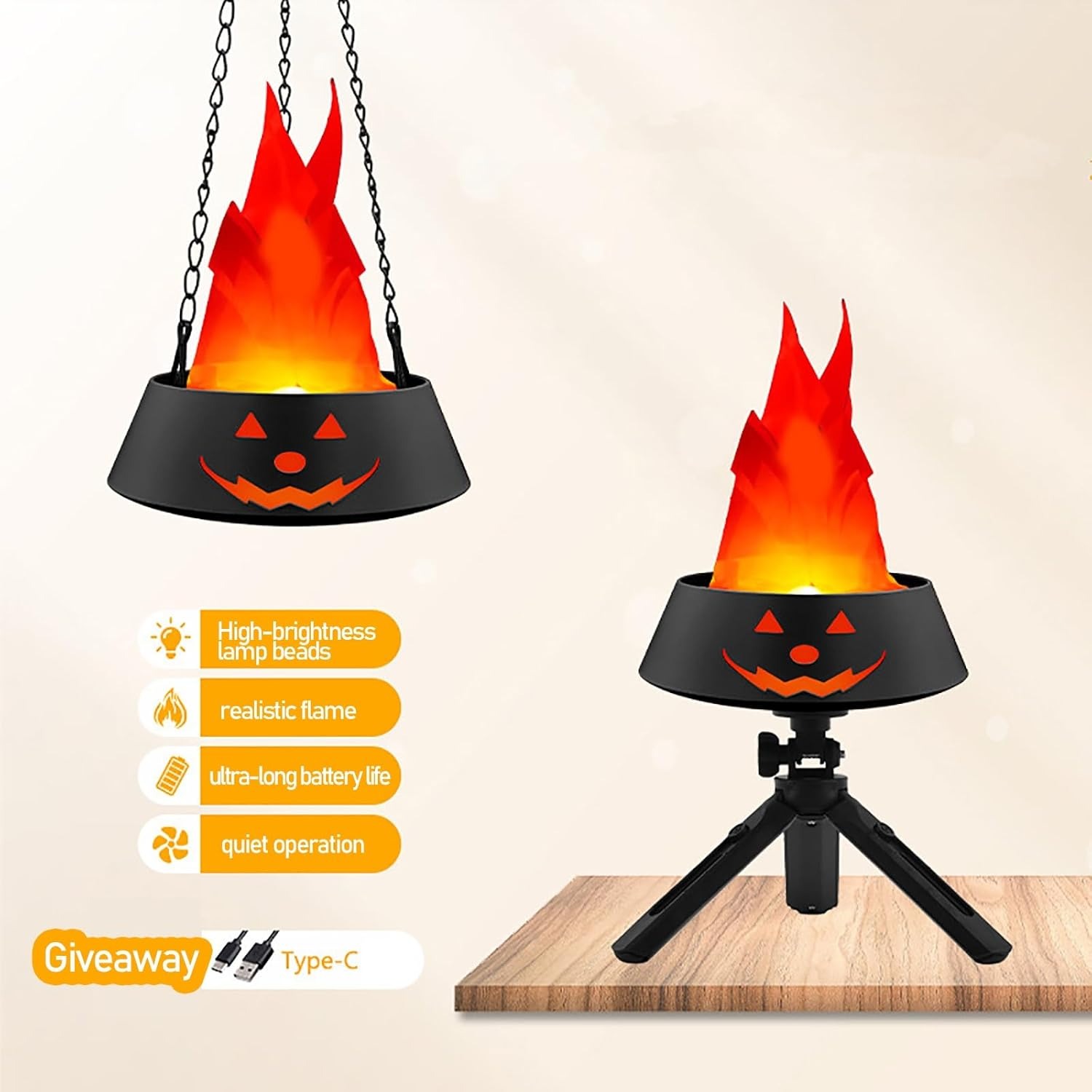 ⚡Flash Sale⚡Hanging and Standing LED Flame Pumpkin Fire Pit Lamp