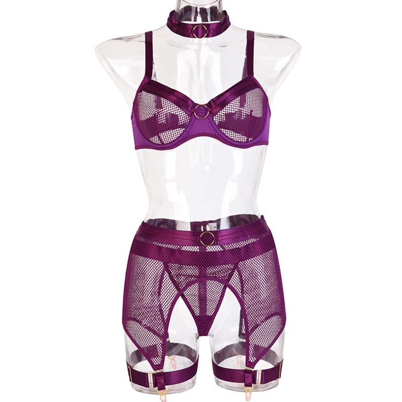 Ring Collar Mesh Lingerie Set
