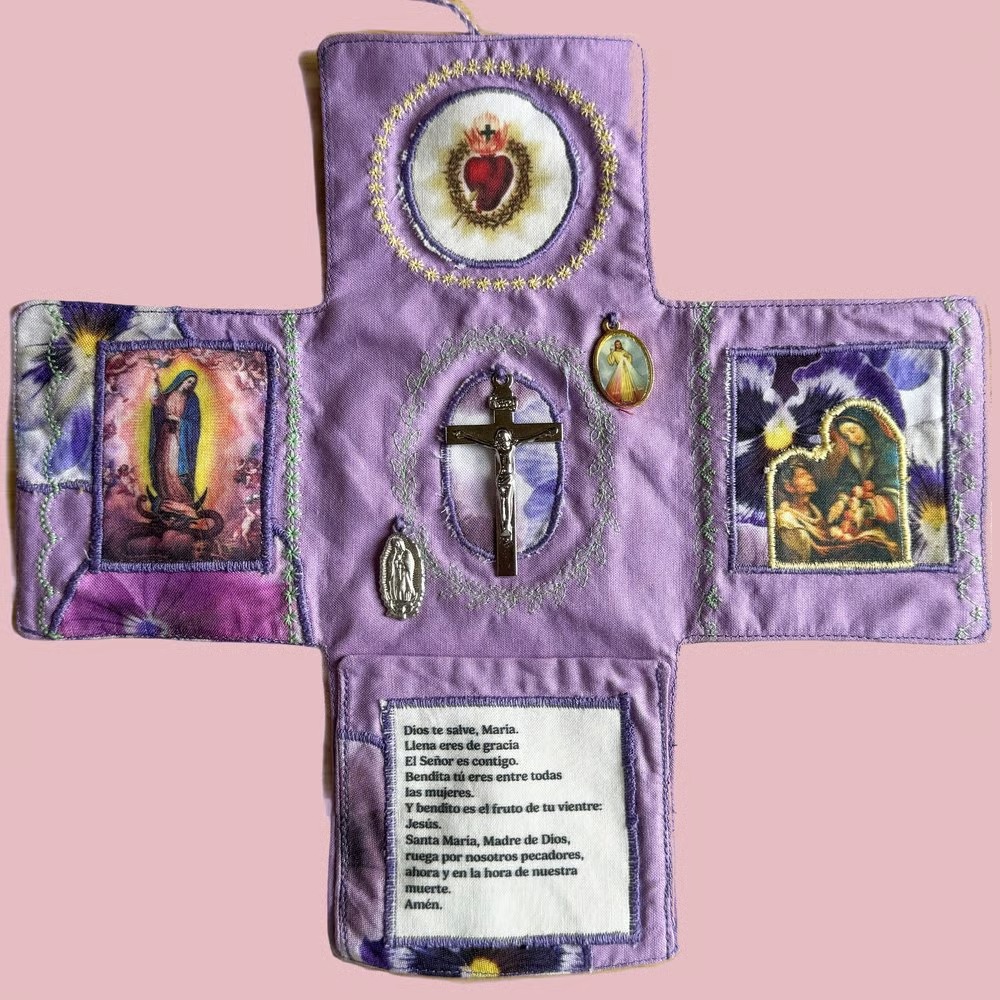 🔥LAST DAY 50% OFF🔥Handmade Stuitched Pocket Shrine With Silver Cross