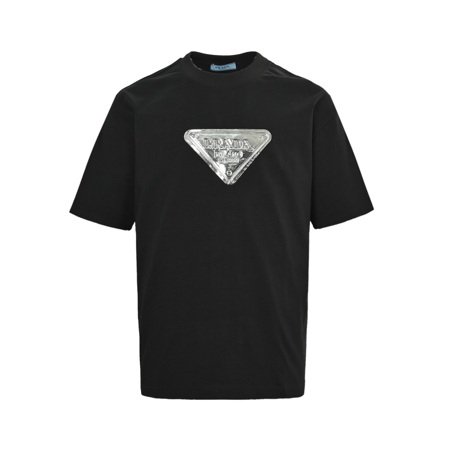 Prada 25ss liquid silver triangle logo print short sleeve