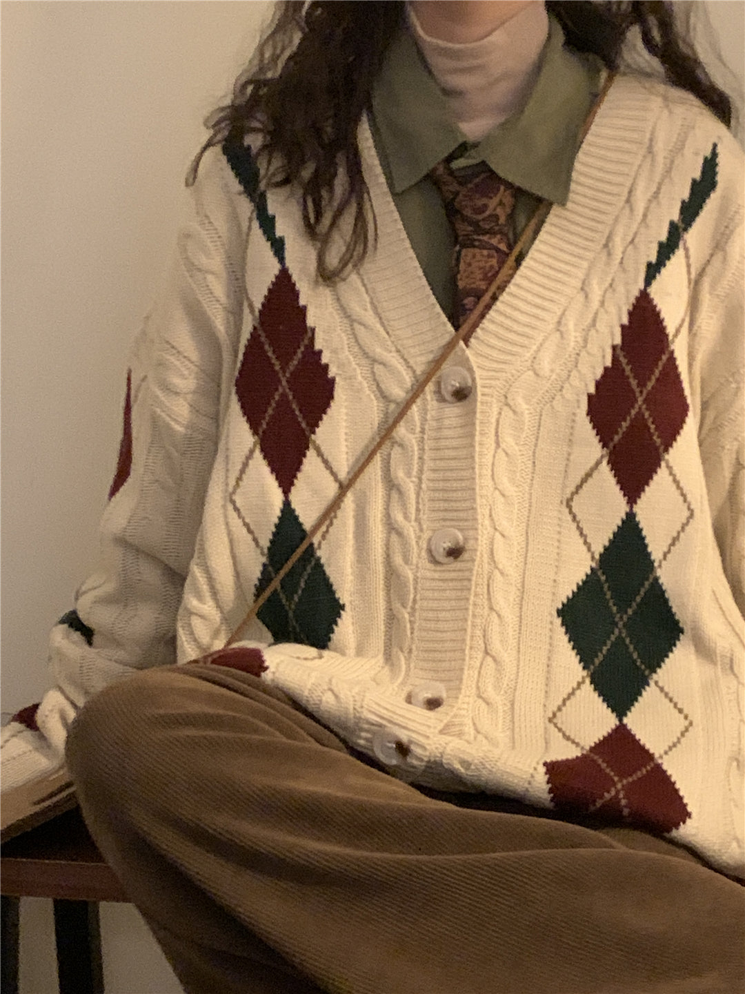 Loose-Fitting Plaid Cardigan Sweater Jacket Vintage Style