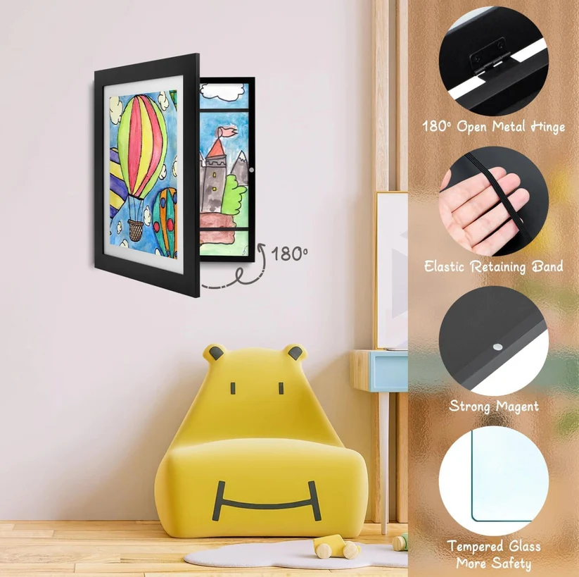 Kids Art Display Magnet Frame With Picture Lights-Fit for hold 50+ pcs A4 or less size artwork