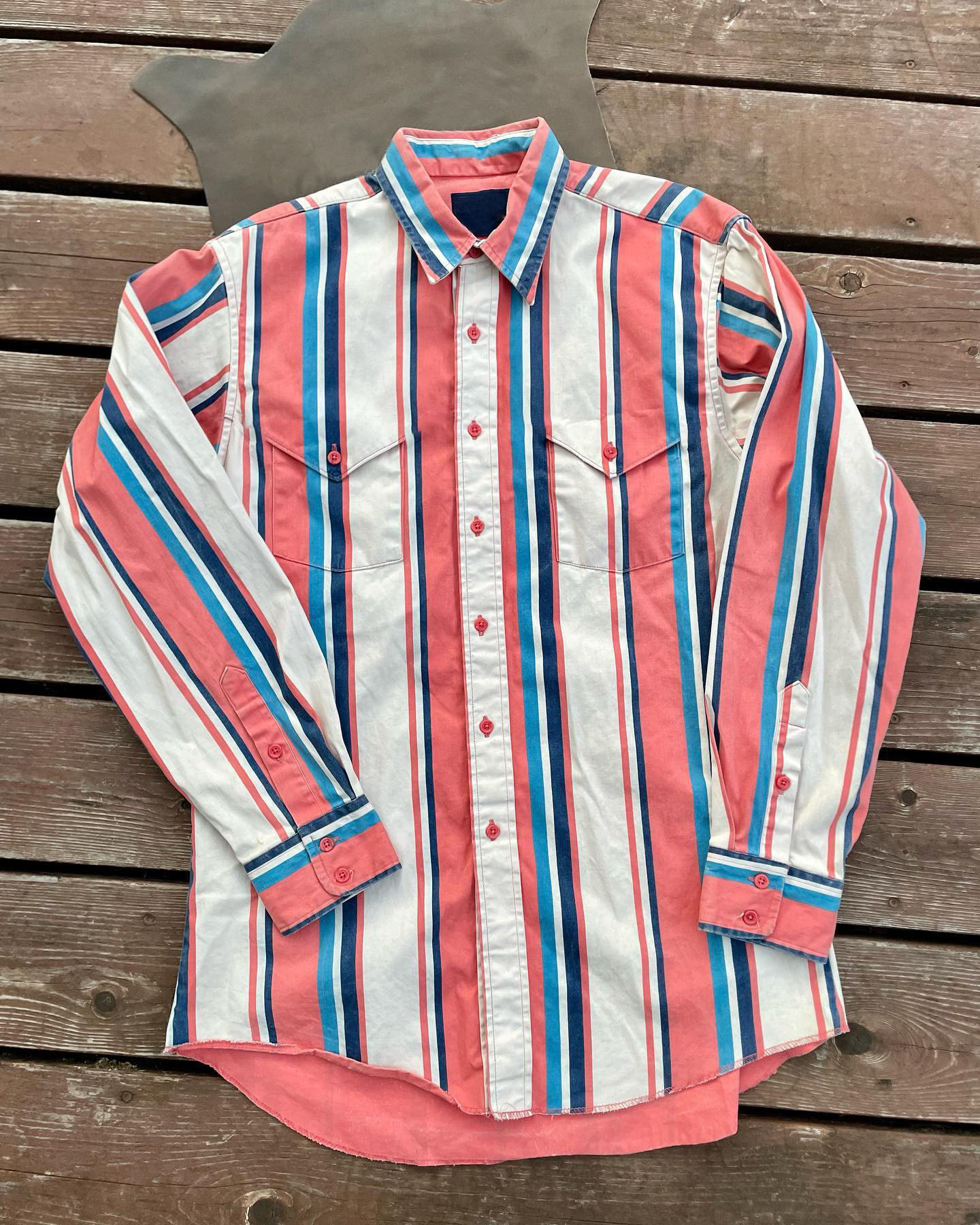 Men's Western Casual Orange Striped Shirt