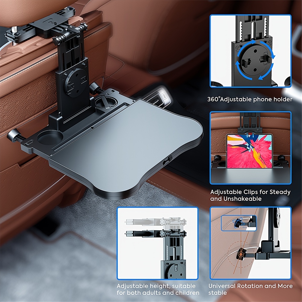 1pc Car Travel Table Multifunctional Holder Height Adjustable Universal Headrest Mount Seat Back Tray For Computer Phone Travel Office Kids Eating Tray