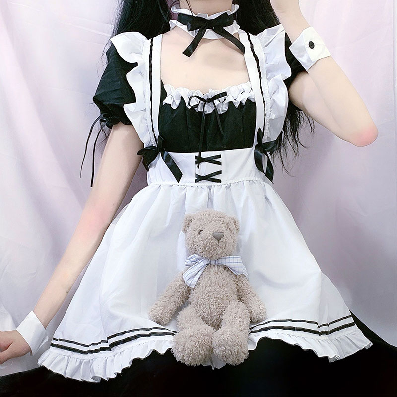 Cosplay Bow Tie Lolita Maid Ruffle Costume Dress