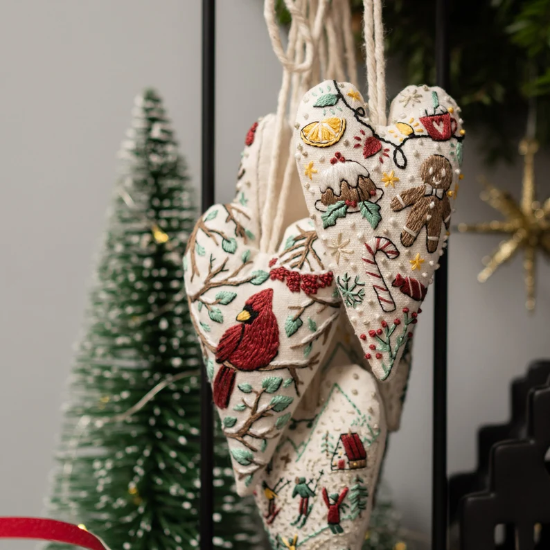 💐💐2025 Christmas Carnival Eve Sale 49% Discount-DIY Heart Shaped Hand Embroidered Christmas Ornament Kit