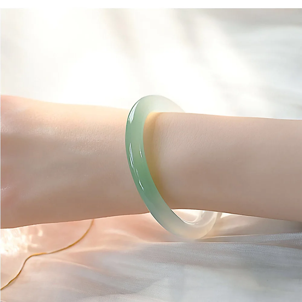 Natural Green Jade Women Bracelet High Quality Chalcedony 8mm Round Bangle Fine Jewelry Accessories Wedding Gift Free Shipping