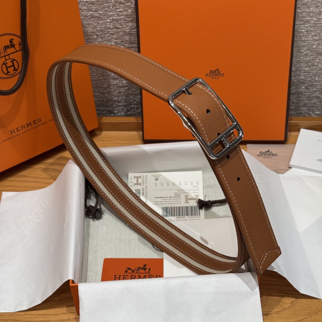 Hermès Half Cod Riviera double-faced leather belt, 3.8cm wide