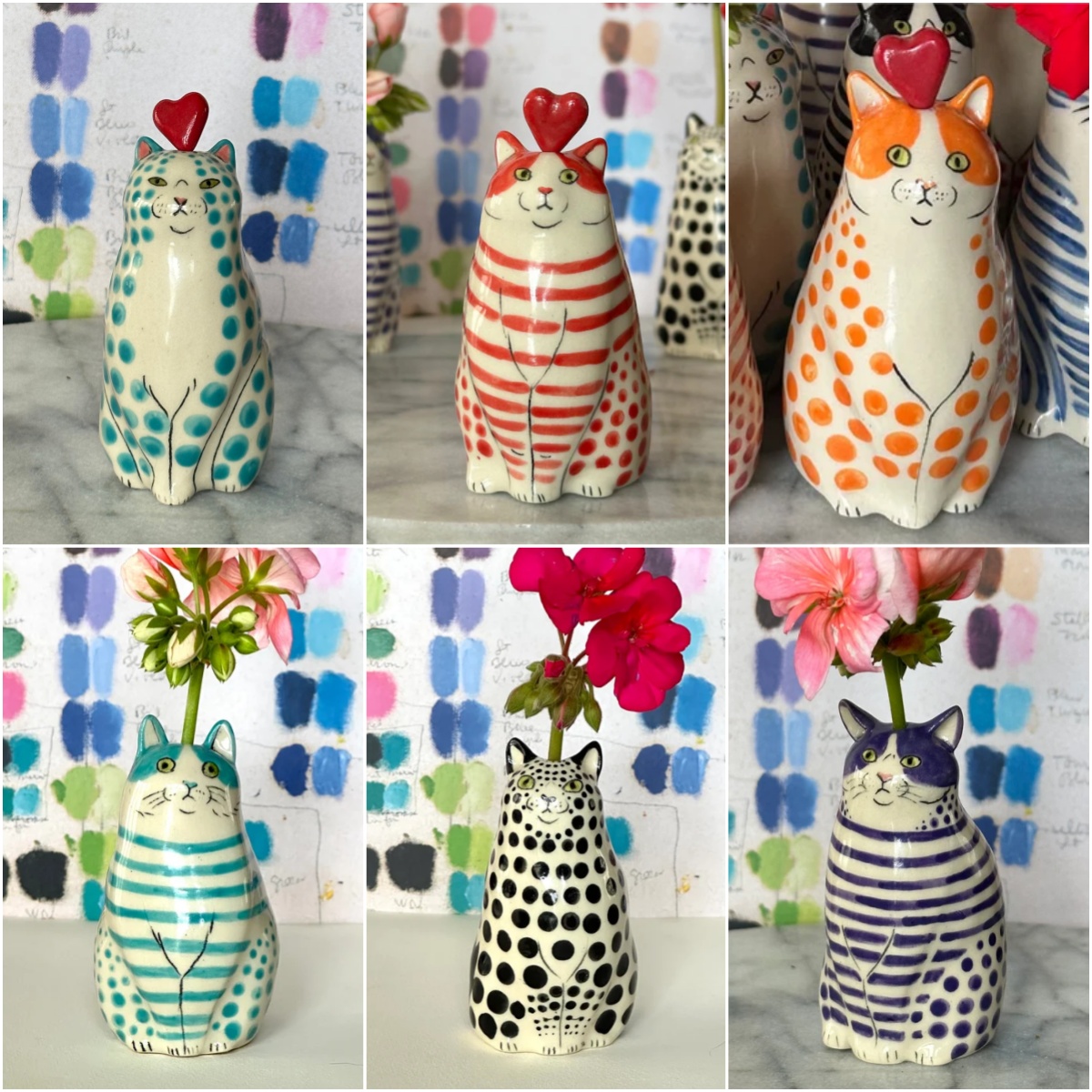 Polka Dot Cat Vase - Cat lover gift - Handmade