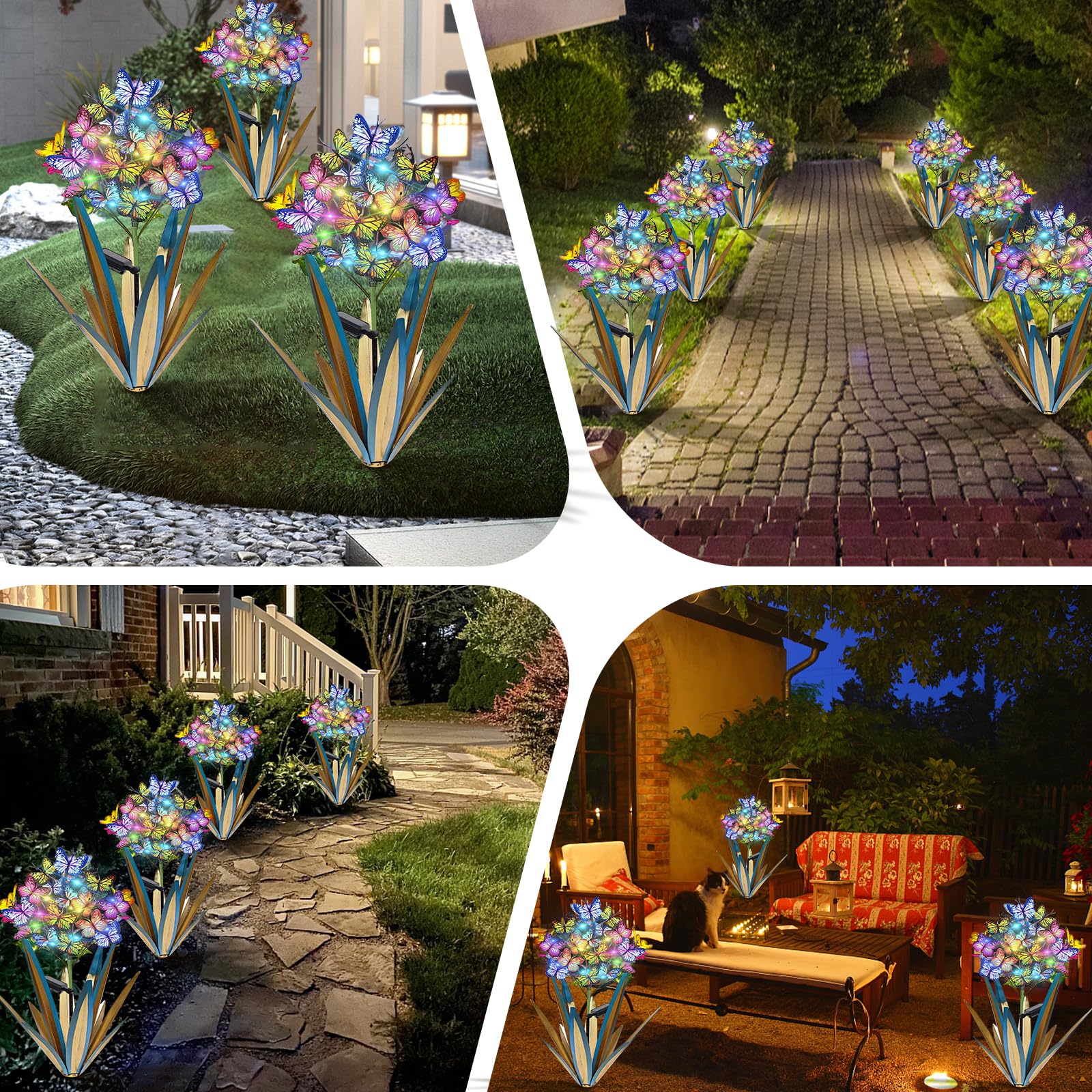 🦋✨ Solar Power Metal Agave Butterfly Flower Fairy Lights 🌵