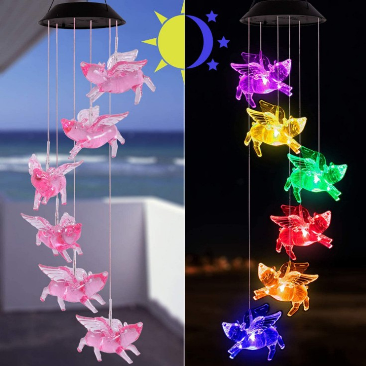 🎁🔥ON SALE - 45% OFF🔥Solar color-changing hummingbird wind chime-Rainbow Color Changing LED Lights,Six birds and it comes assembled.
