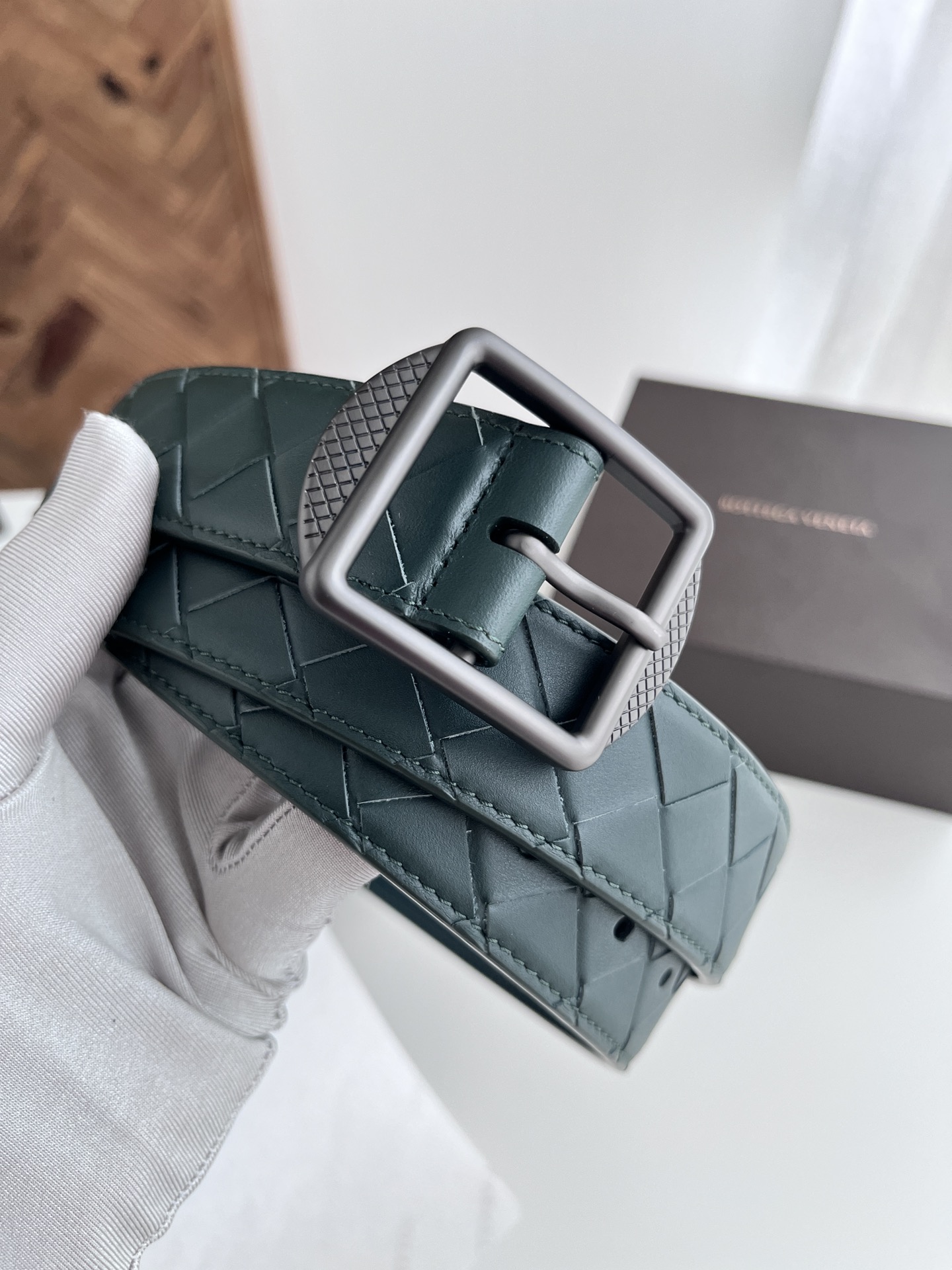 Bottega Veneta intreccio woven cowhide double-sided belt 3.5cm wide