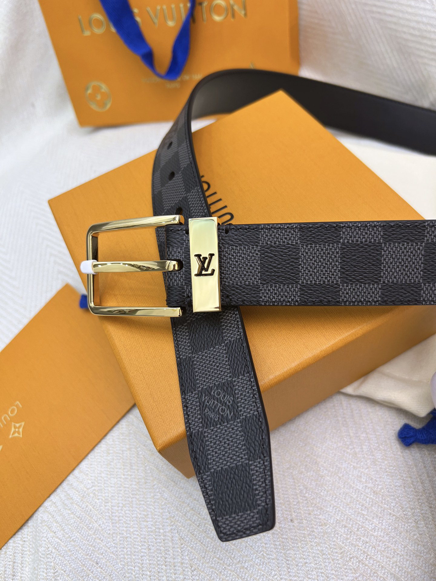 Louis Vuitton Plaid Monogram Double-Sided Men's Belt, 3.5cm Width