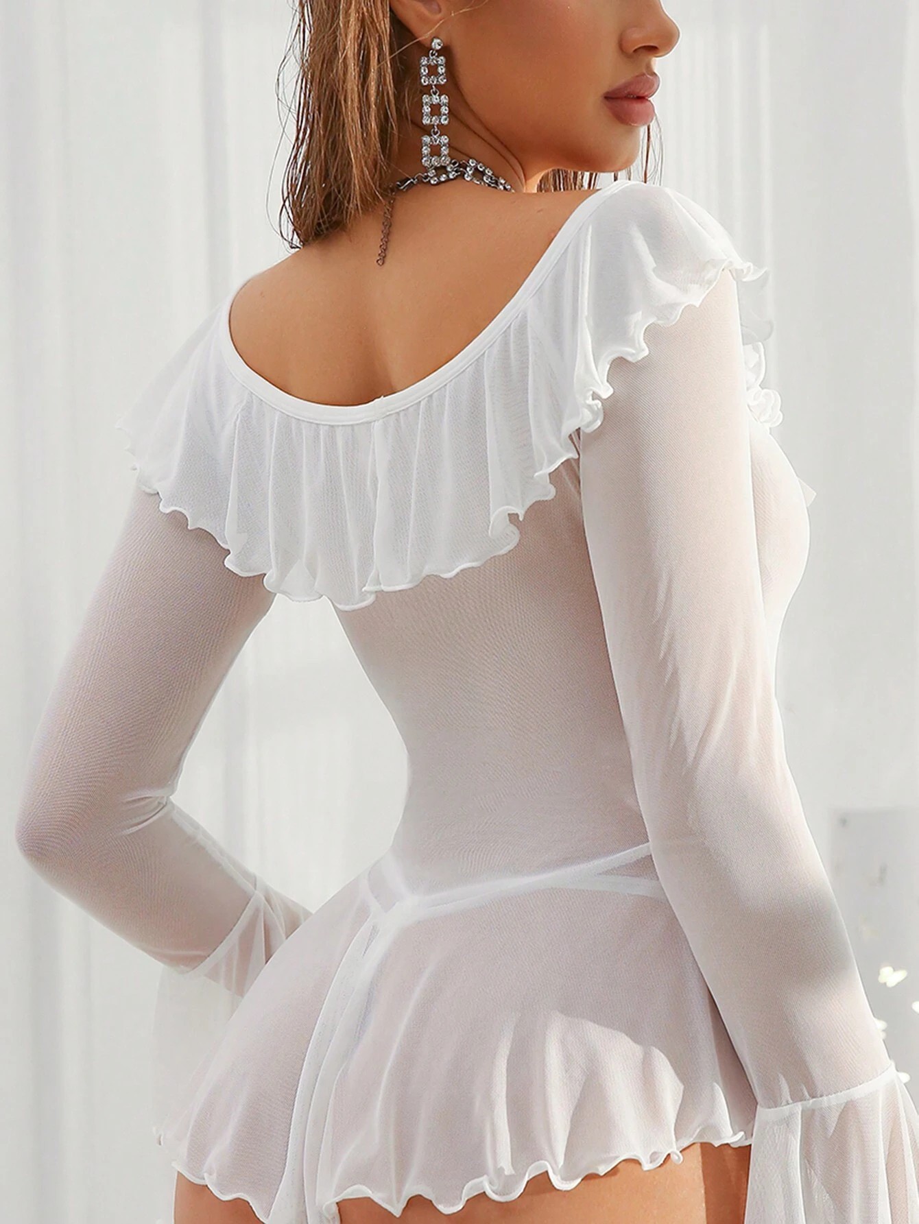 Sexy see-through mesh dress, alluring and innocent style, lingerie.