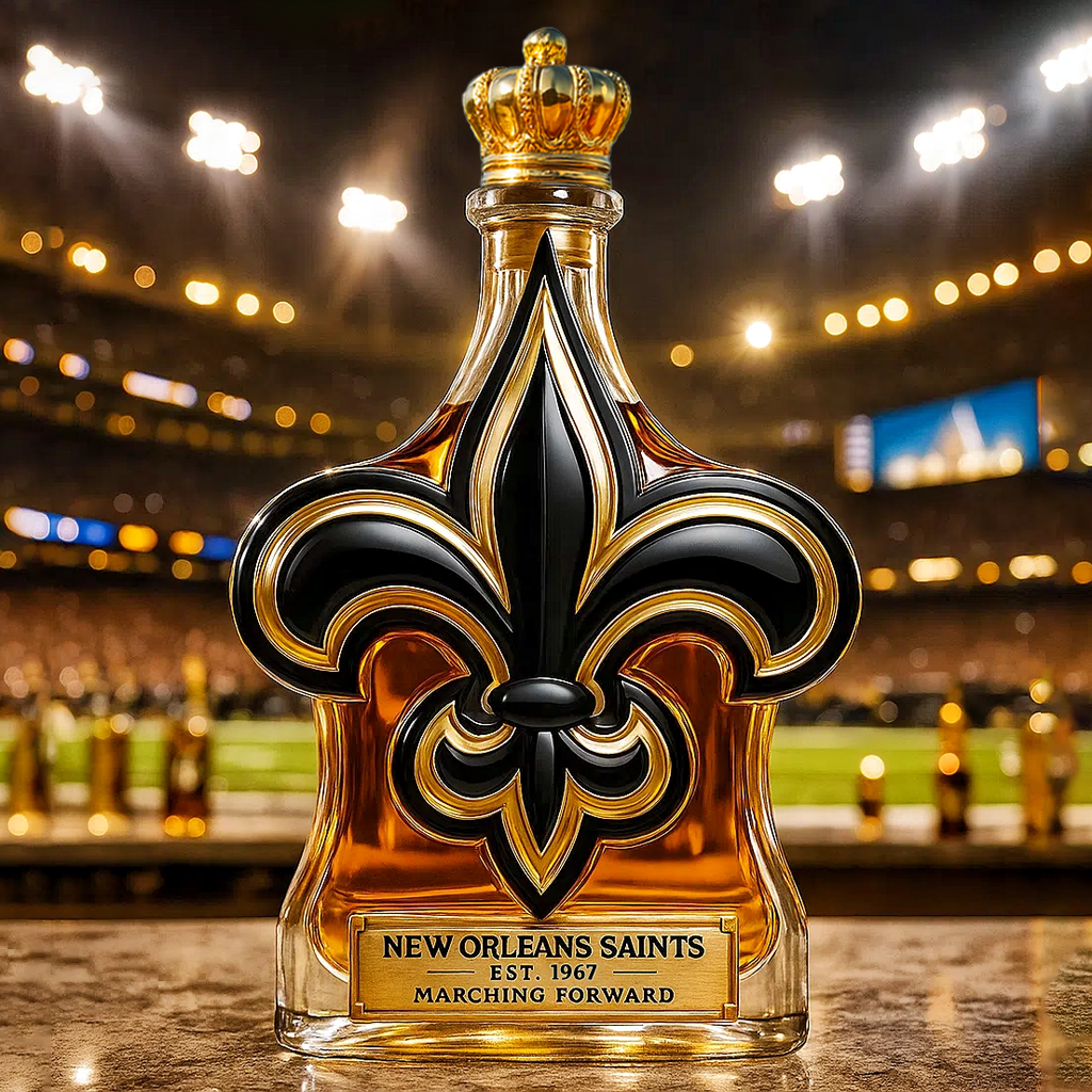 ⚜ Marching in Glory — New Orleans Saints Whiskey Bottle