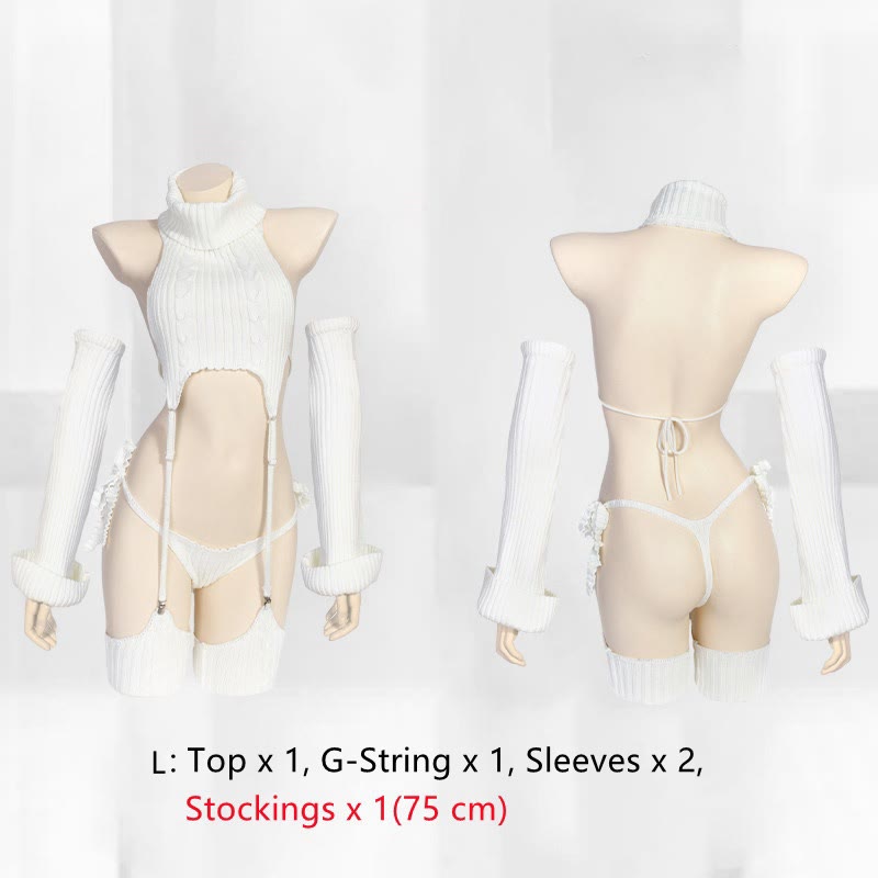 Hollow Out Backless Sweater Lingerie Set