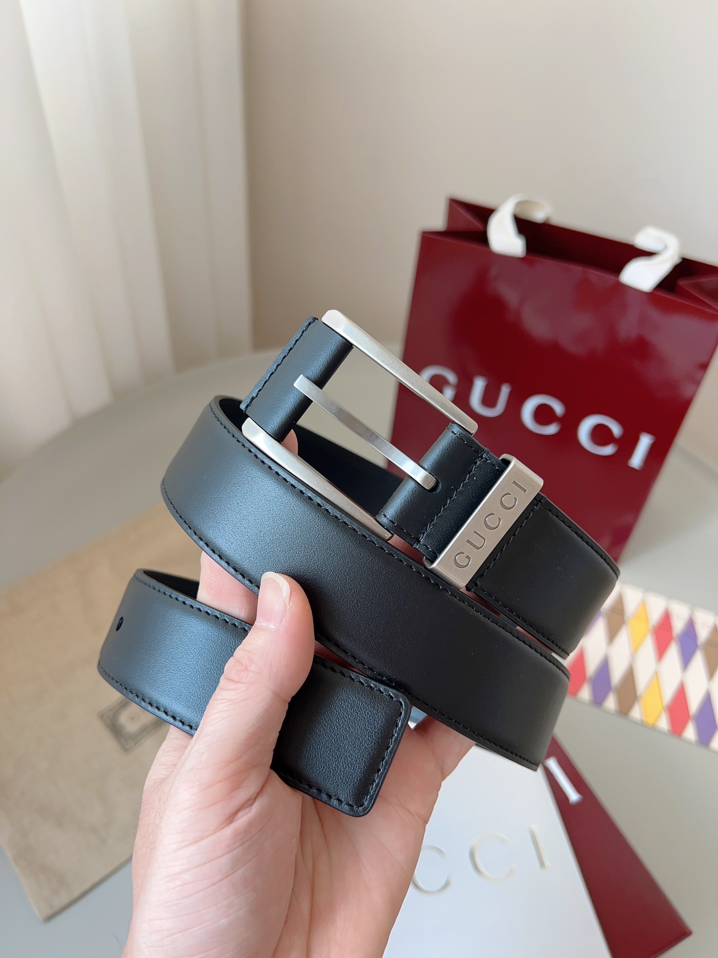 Gucci pin buckle leather belt 3.5cm wide
