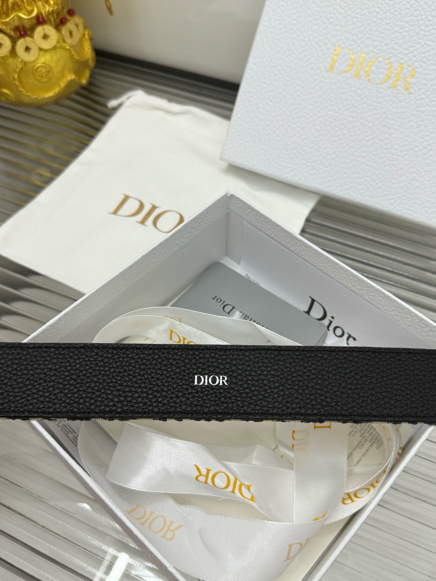 Dior pin buckle canvas leather belt 3.5CM wide