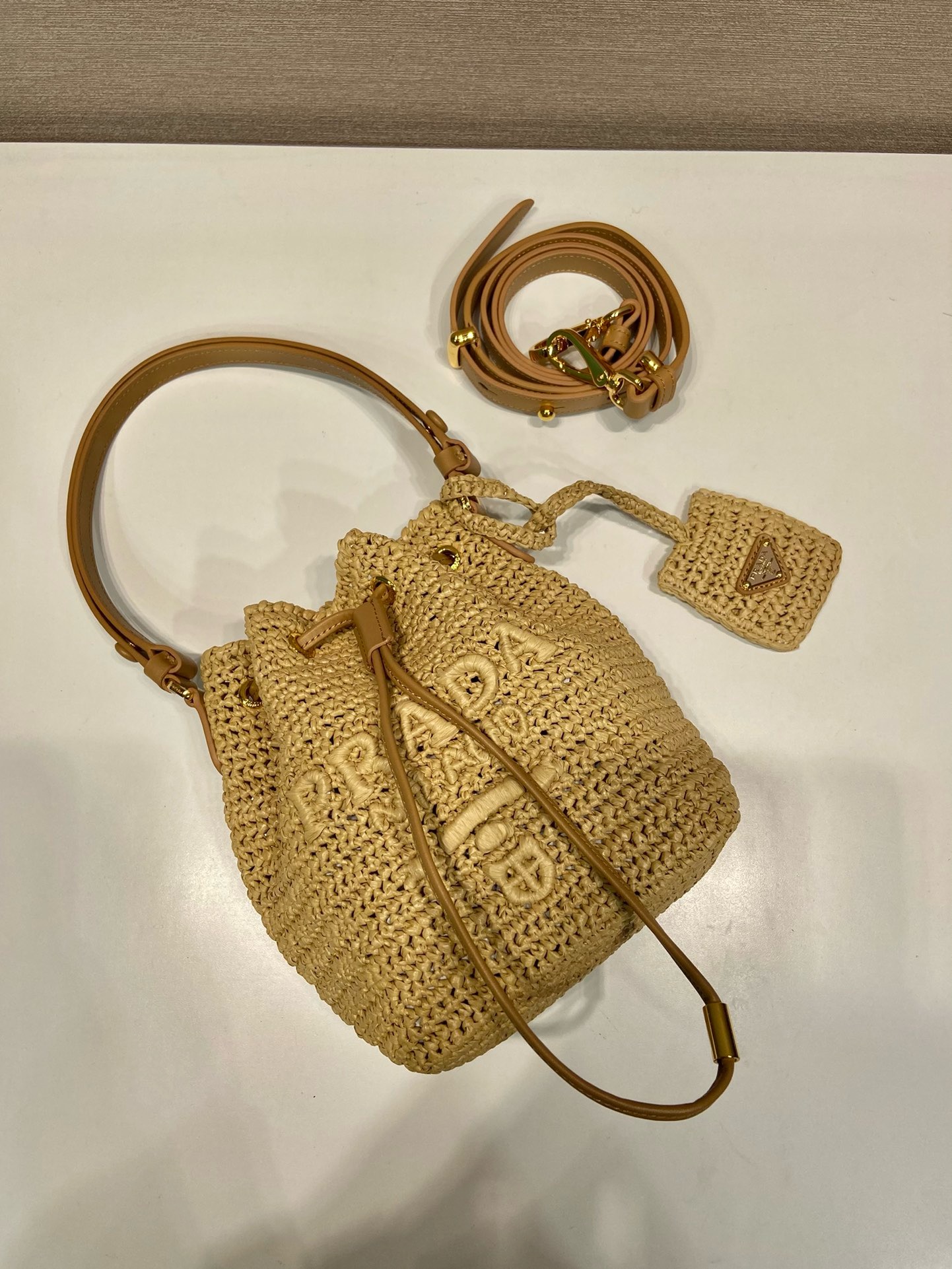 Prada Straw Bucket Bag 1BE068