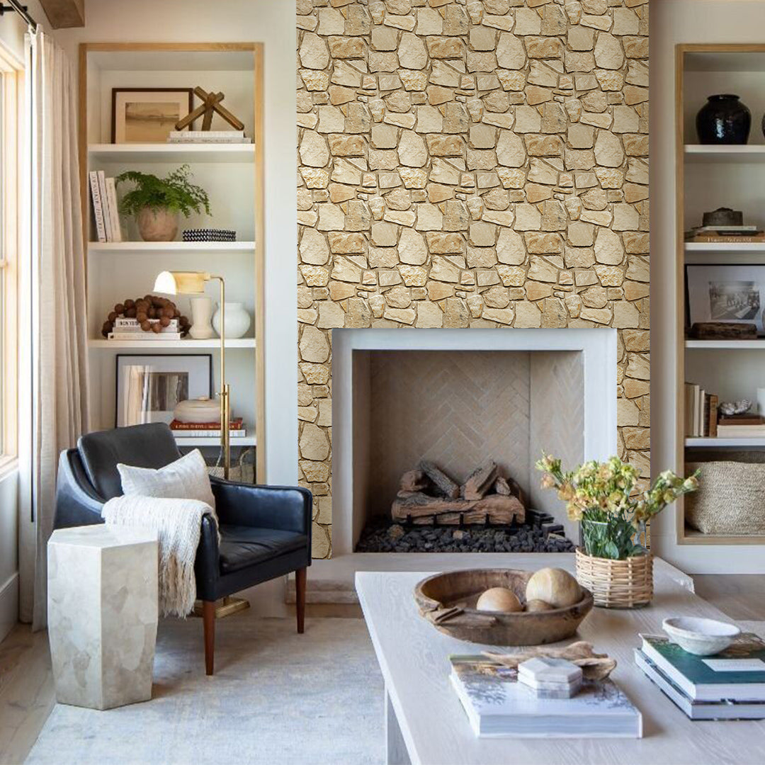 3D Light Brown Fieldstone Peel and Stick Wall Tile