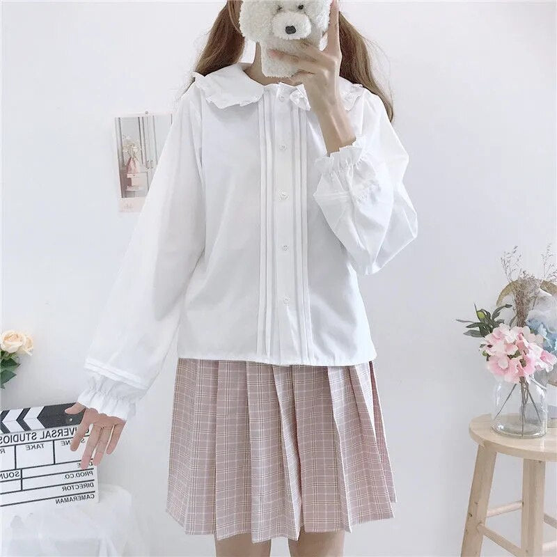 Kawaii Long Sleeve Peter Pan Collar Blouse