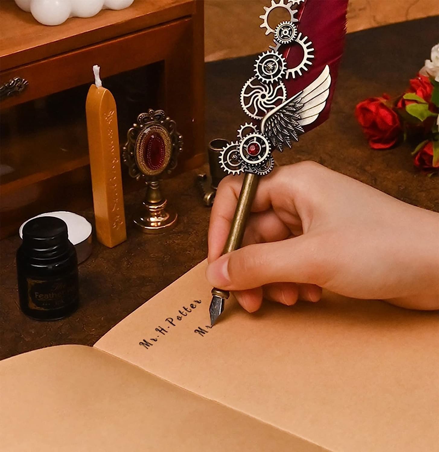 🎁Best Gift-Mechanical Gear Feather Fountain Pen Set
