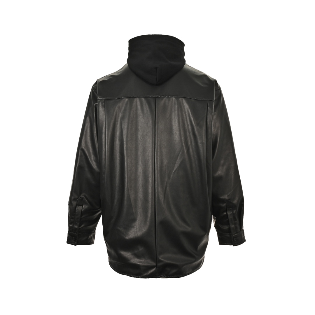 Balenciaga 24Fw parka zip-up hooded leather jacket