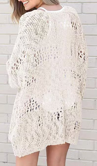 Bohemian Crochet Coat Hollow Out Cutout out Solid Color Women Knitted Cardigan