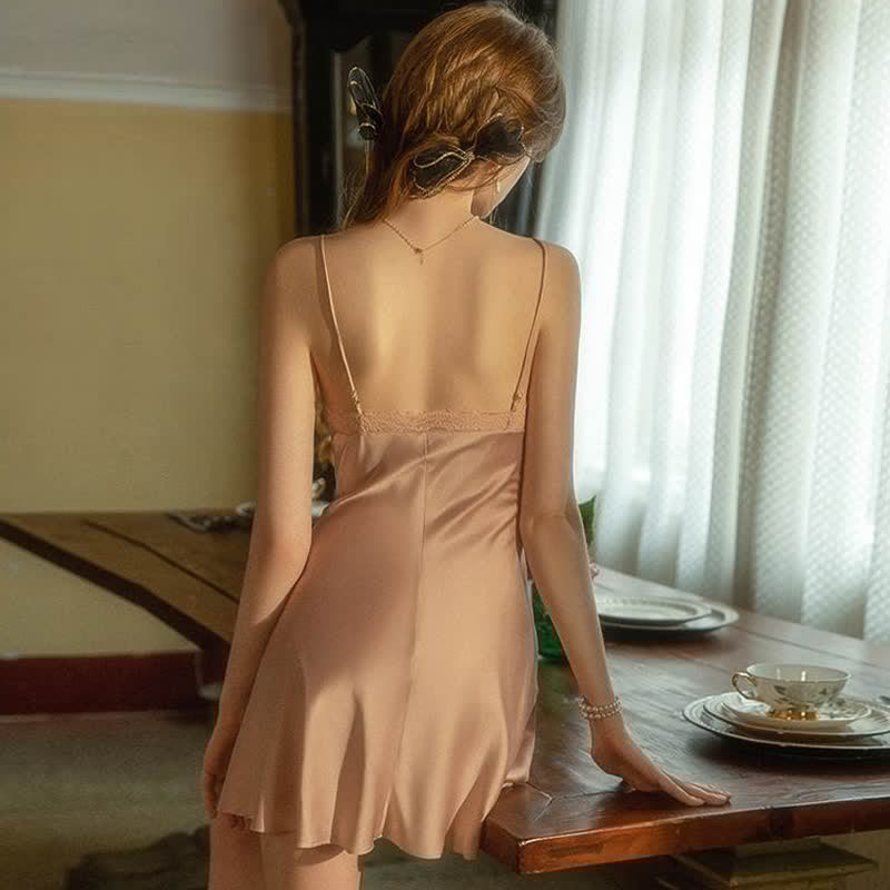 Beaded Lace Mesh Satin Slip Nightdress