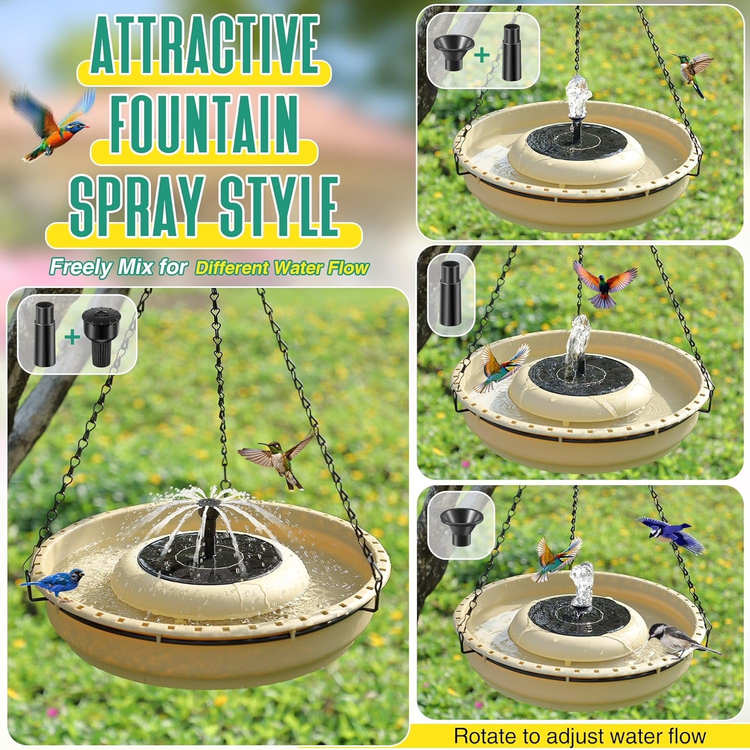 💥ON SALE💥Large Hanging Bird Bath with Solar Fountain