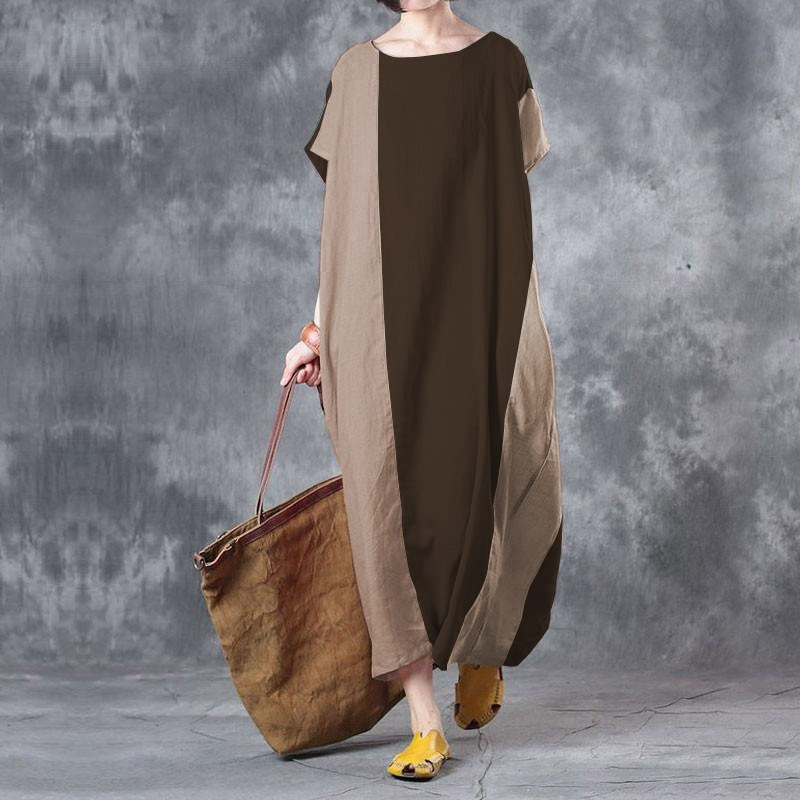 Color Block Long Loose Dress