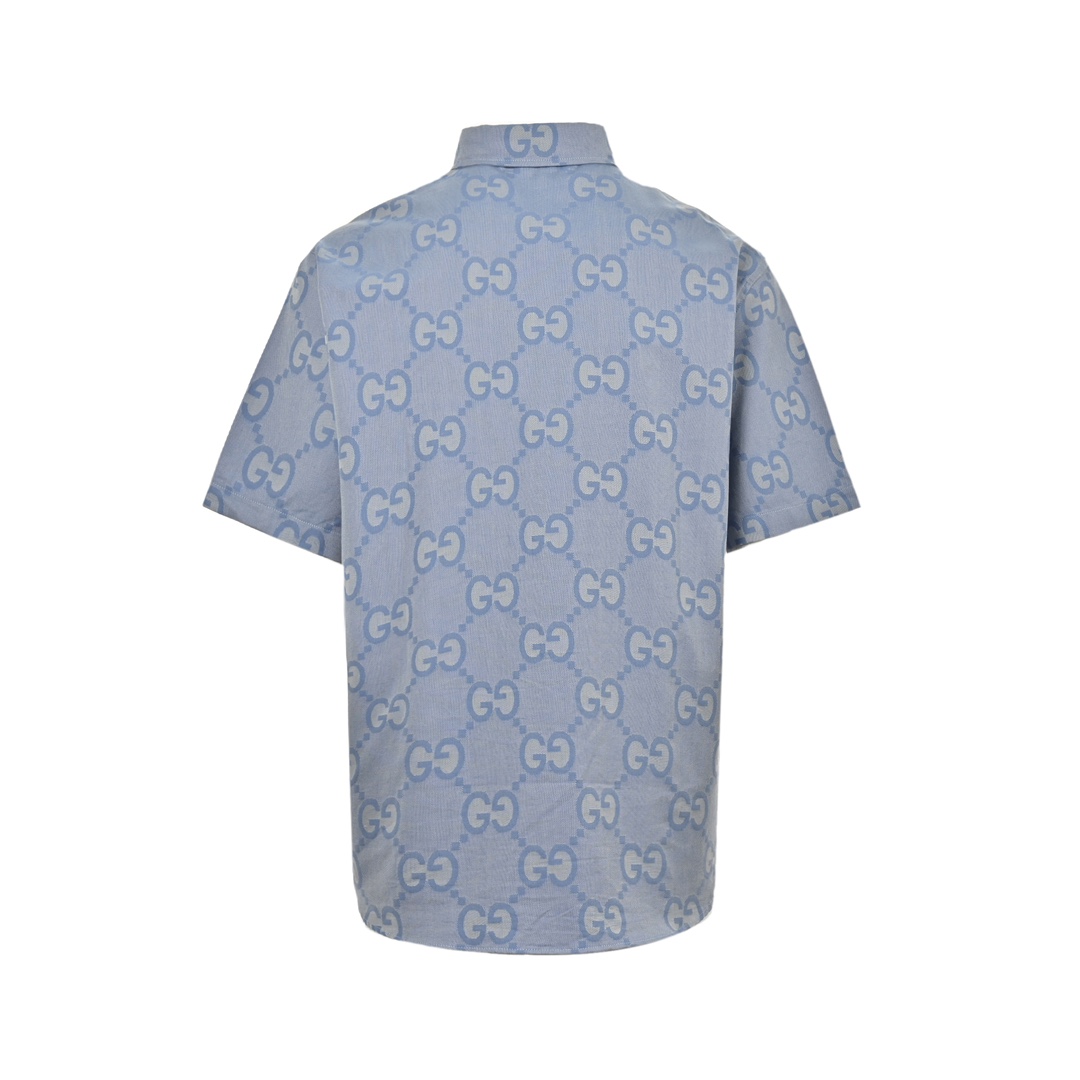 Gucci 24ss Haze Blue Full Print Double G Jacquard Suit Short Sleeve Shirt