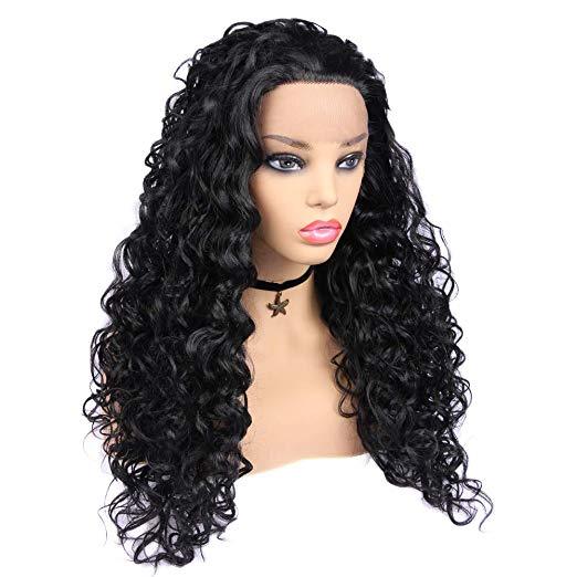 New Wigs Afro Curly Long Narural Black Curly  Hair Synthetic Glueless Frontal Lace Wigs for Black Women