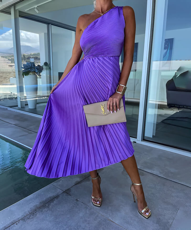 Elegant One Shoulder Midi Dress