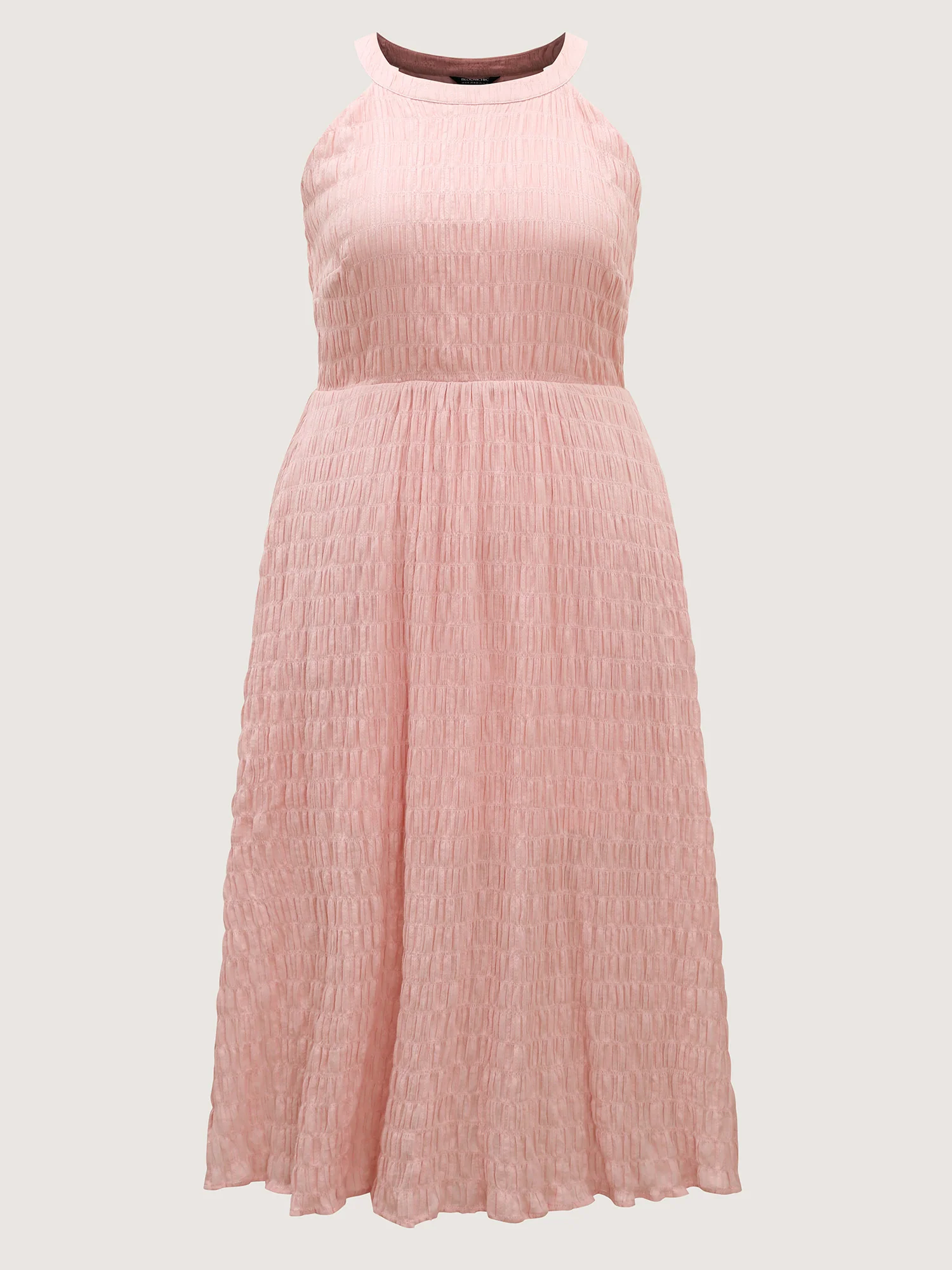 Textured Halter Neck Solid Midi Dress