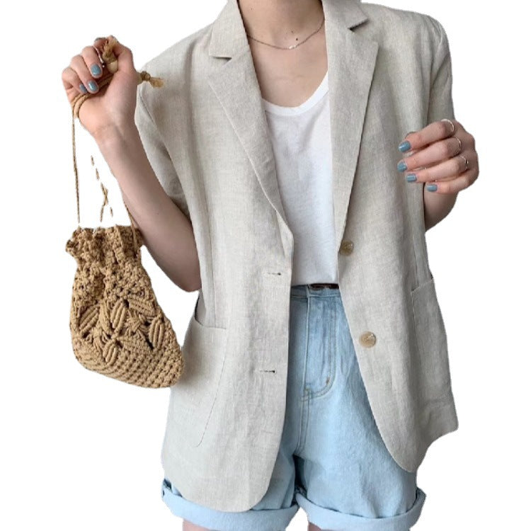 Loose Casual Cotton and Linen Short Sleeve Jacket