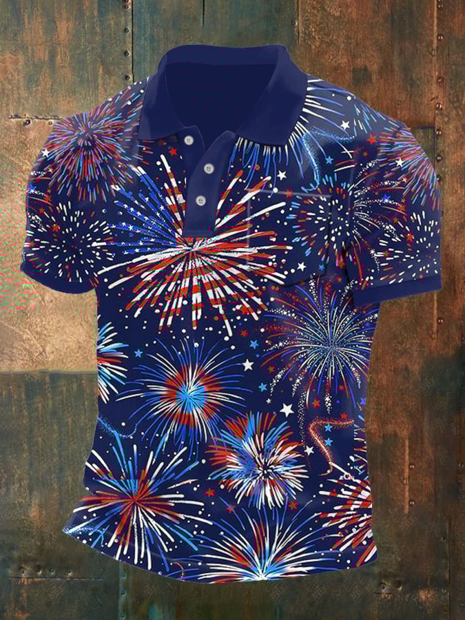 Men's casual Independence Day fireworks polo(With Pockets)