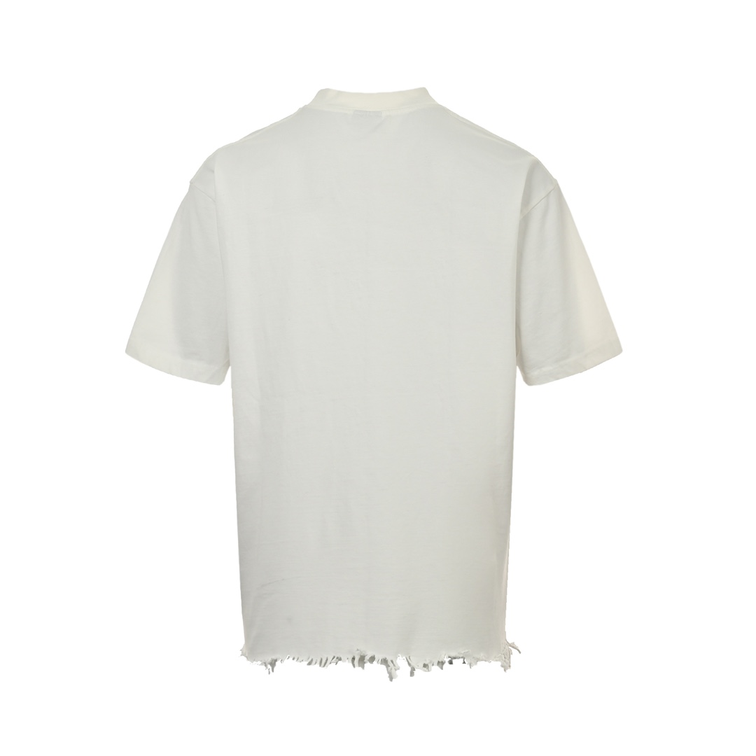 Balenciaga 24ss destroyed hem tassel double B embroidered short sleeves