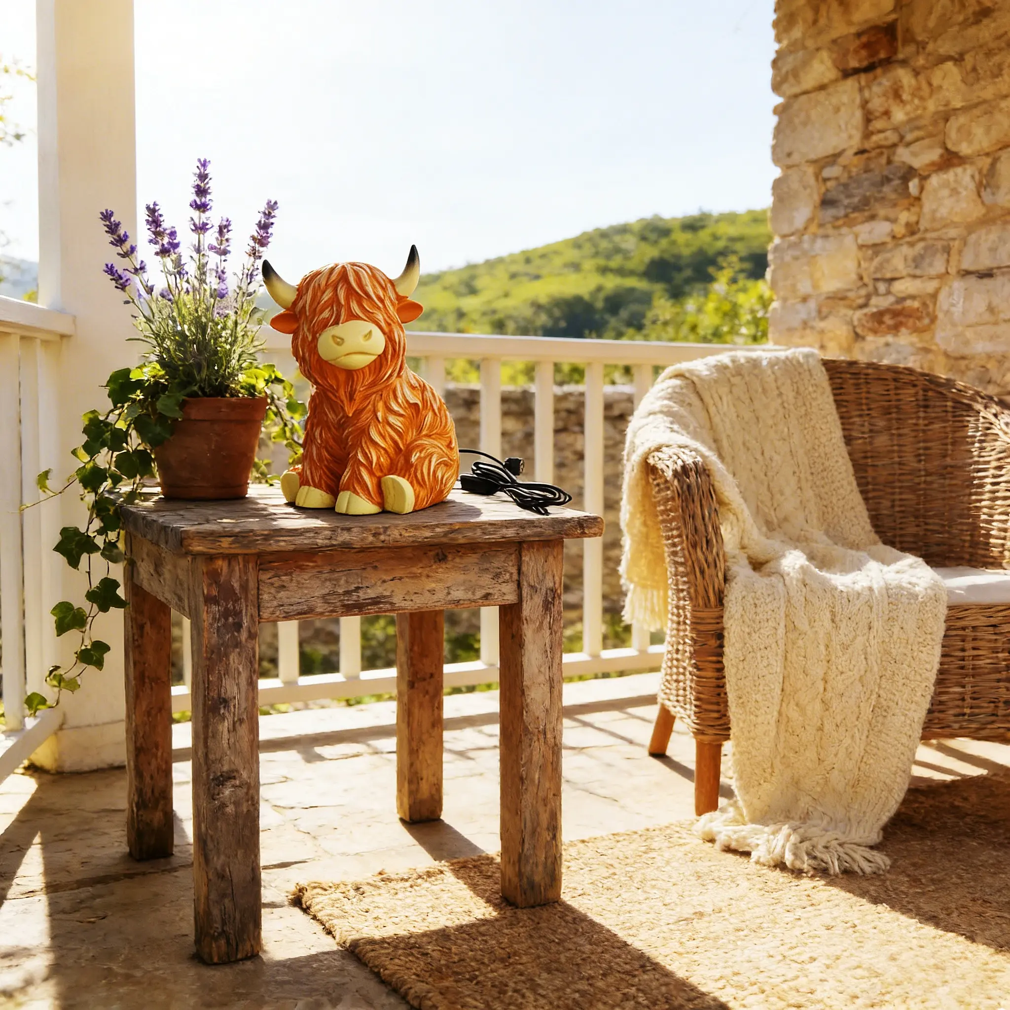 Highland Cow Decorative Lamp, Resin Table Lamp, Rustic Western Farmhouse Style Decor, Unique Home Lighting for Country-Themed Interiors