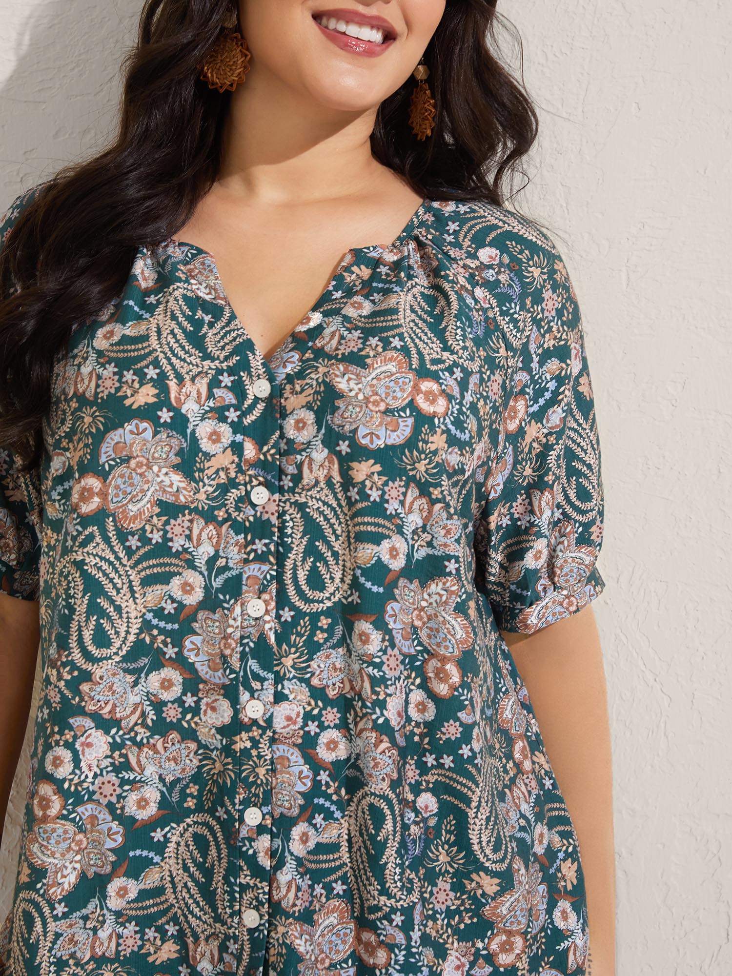 Paisley Print Button Placket Blouse