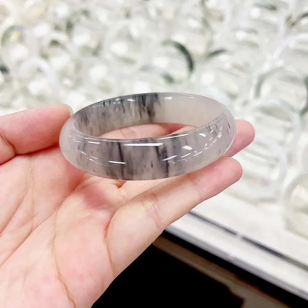 Natural Golden Silk Jade Women's Bangle High Quality Chalcedony Diameter 56-62mm Round Widen Jade Bracelet Jewelry Accessories