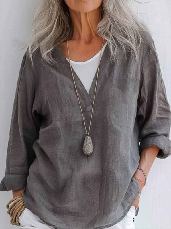 Women's Casual Solid Color V-Neck Multicolor Shirt