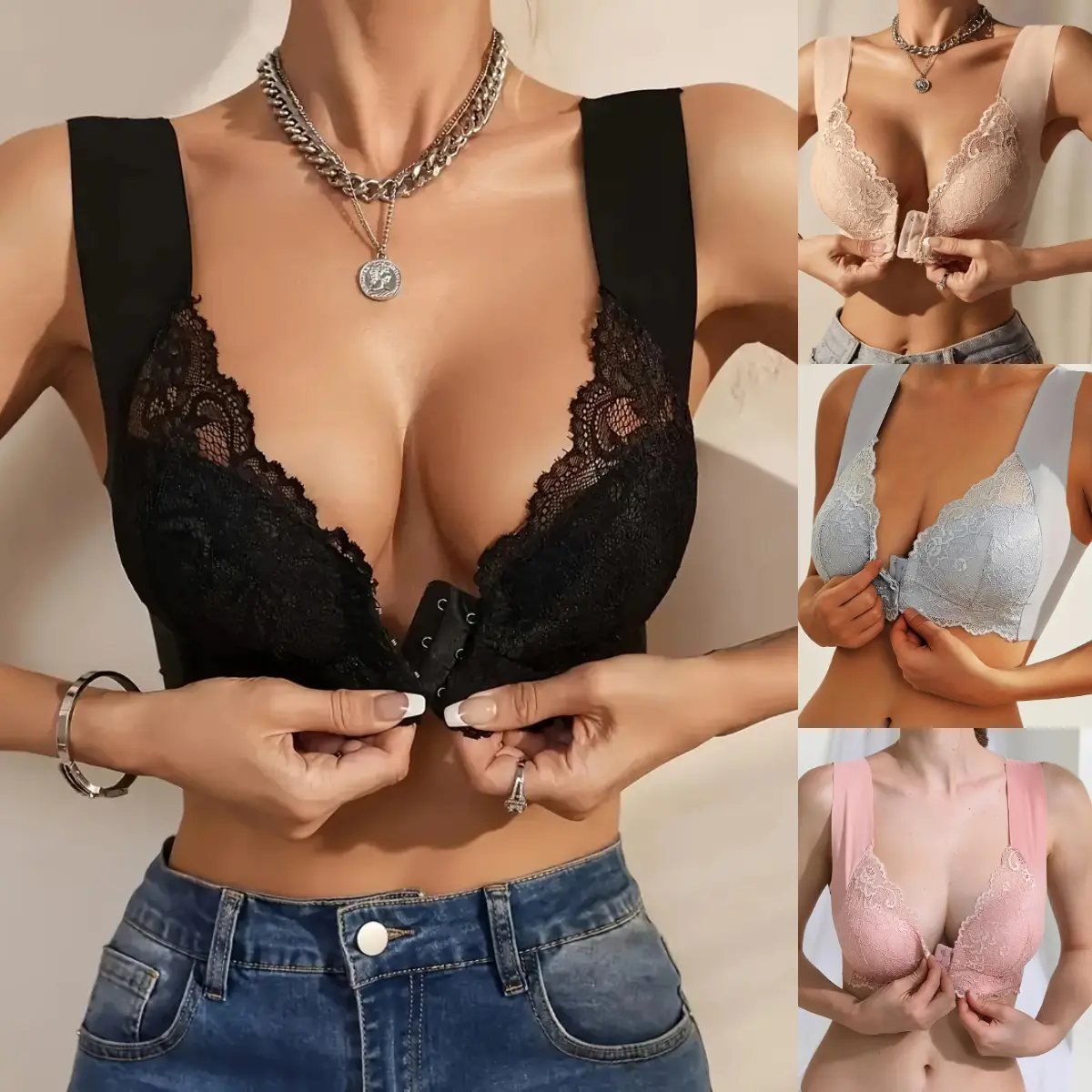 👍2024 Summer New Arrival- 50% OFF💥 Convenient Front Button Traceless Lace Bra--Buy 4 Free Shipping