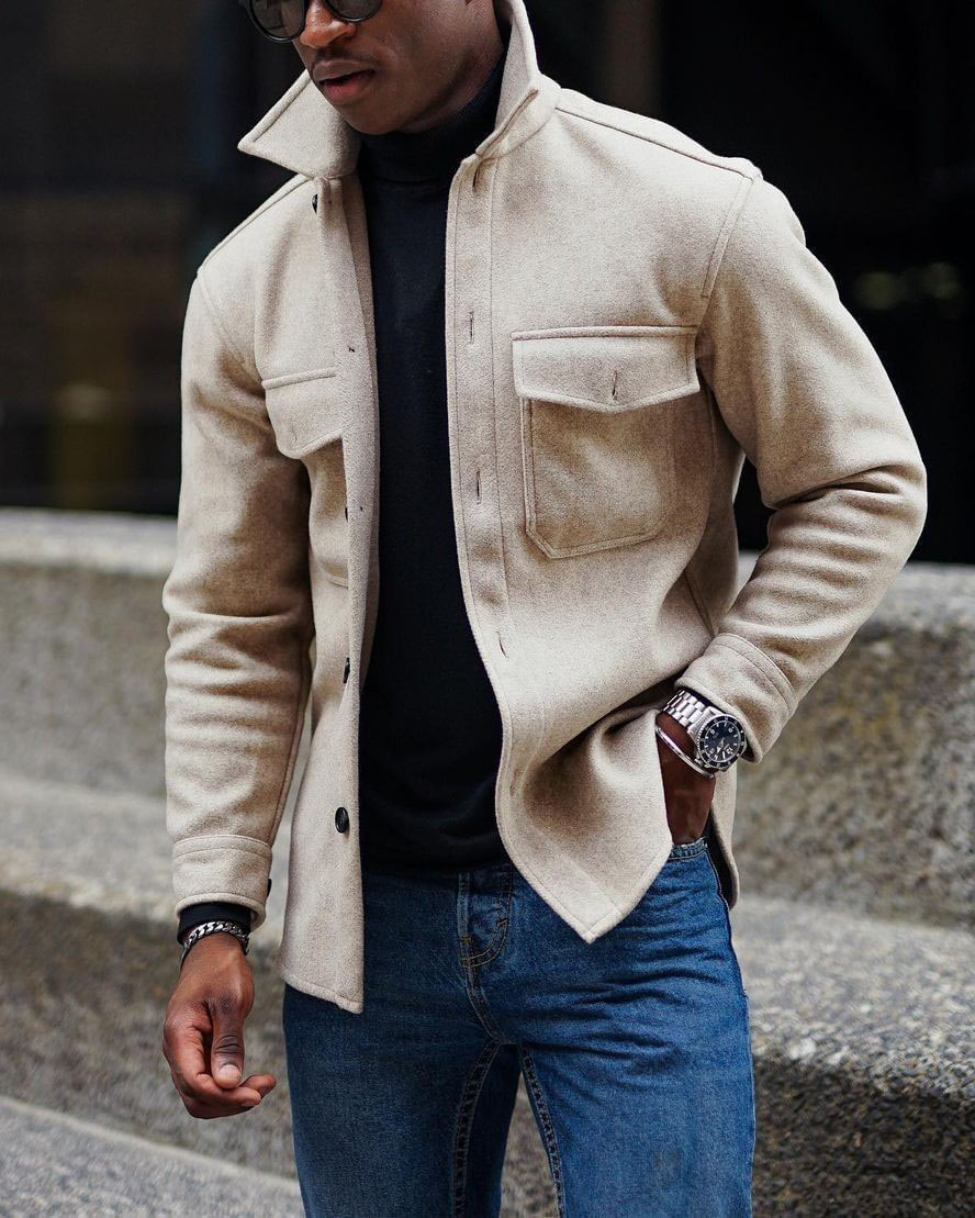 Men's Casual Khaki Long Sleeve Jacket