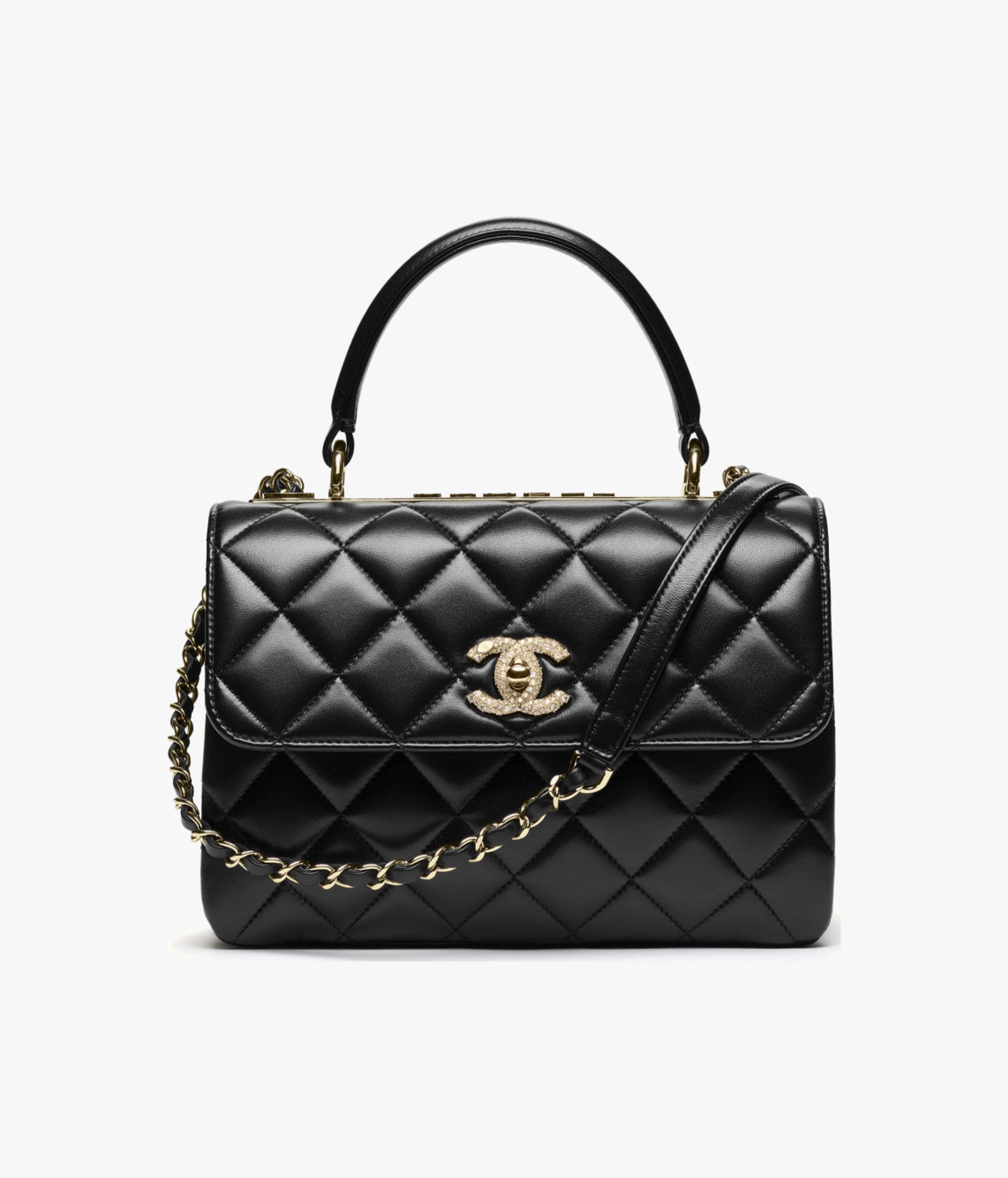 Chanel Flap Bag with Top Handle Lambskin, Strass & Gold-Tone Metal Black AP4323-B16717-94305