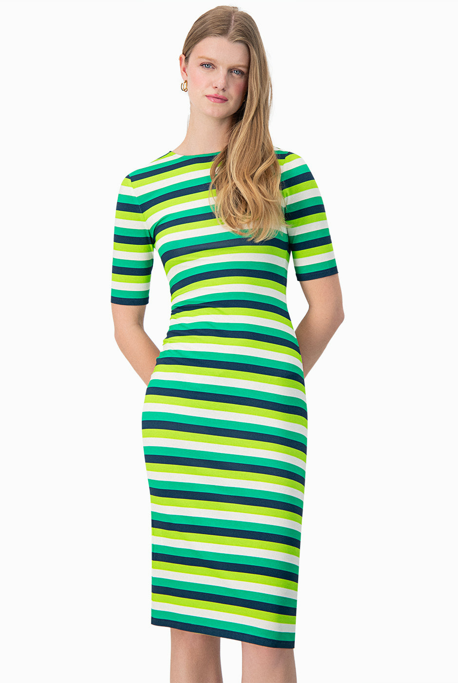 Vestido midi ajustado de estampado de rayas
