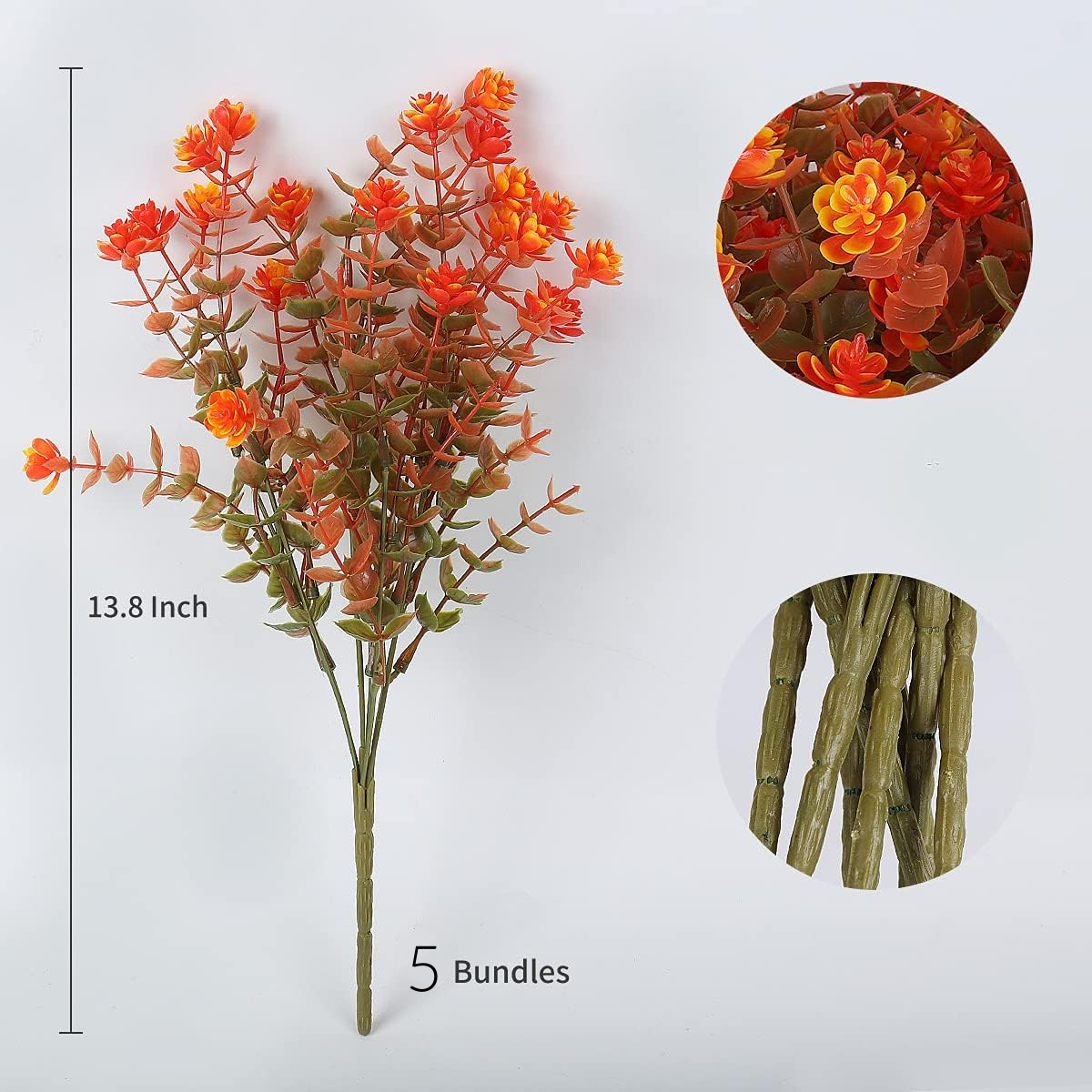 5 Bundles Artificial Fall Flowers No Fade Faux Autumn Plants